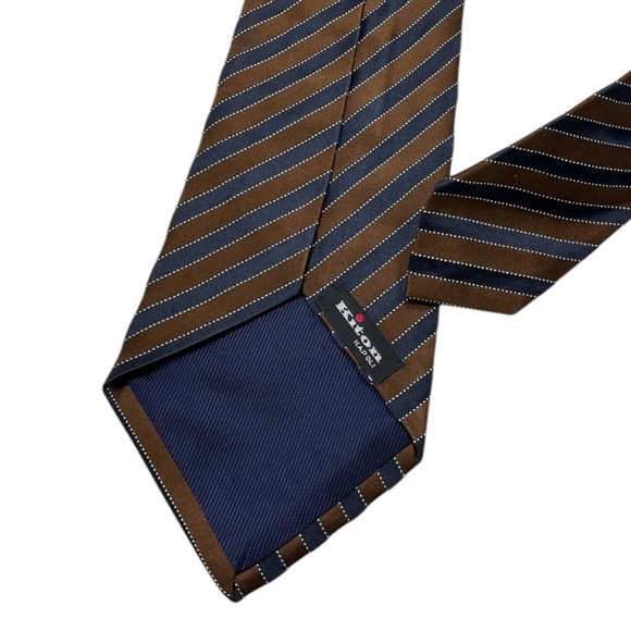 KITON XL Gray/Brown Striped Silk LUXURY Tie ITALY - Picture 5 of 5